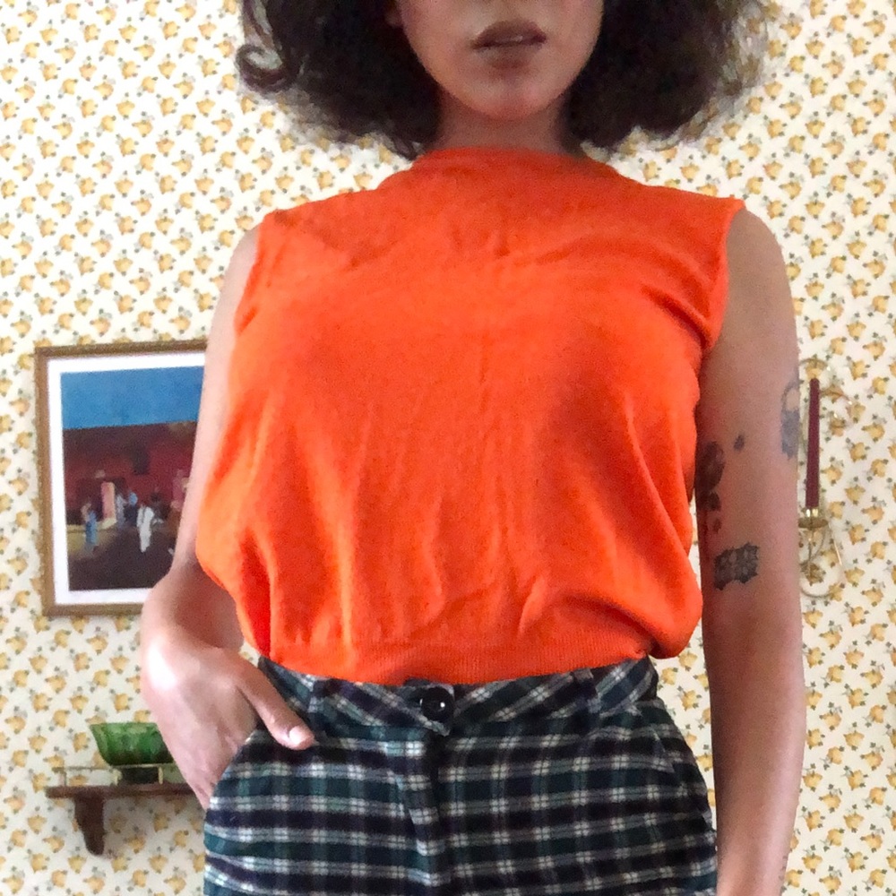 60s Vintage neon orange zip-up tank 🍊